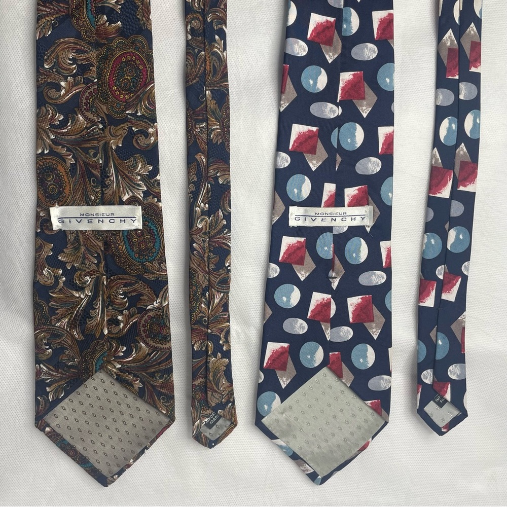 VTG Givenchy Monsieur Silk Tie Lot Navy Gold Paisley Red White Blue USA Neckties - Picture 4 of 16